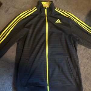 Adidas track jacket, gray with green stripes